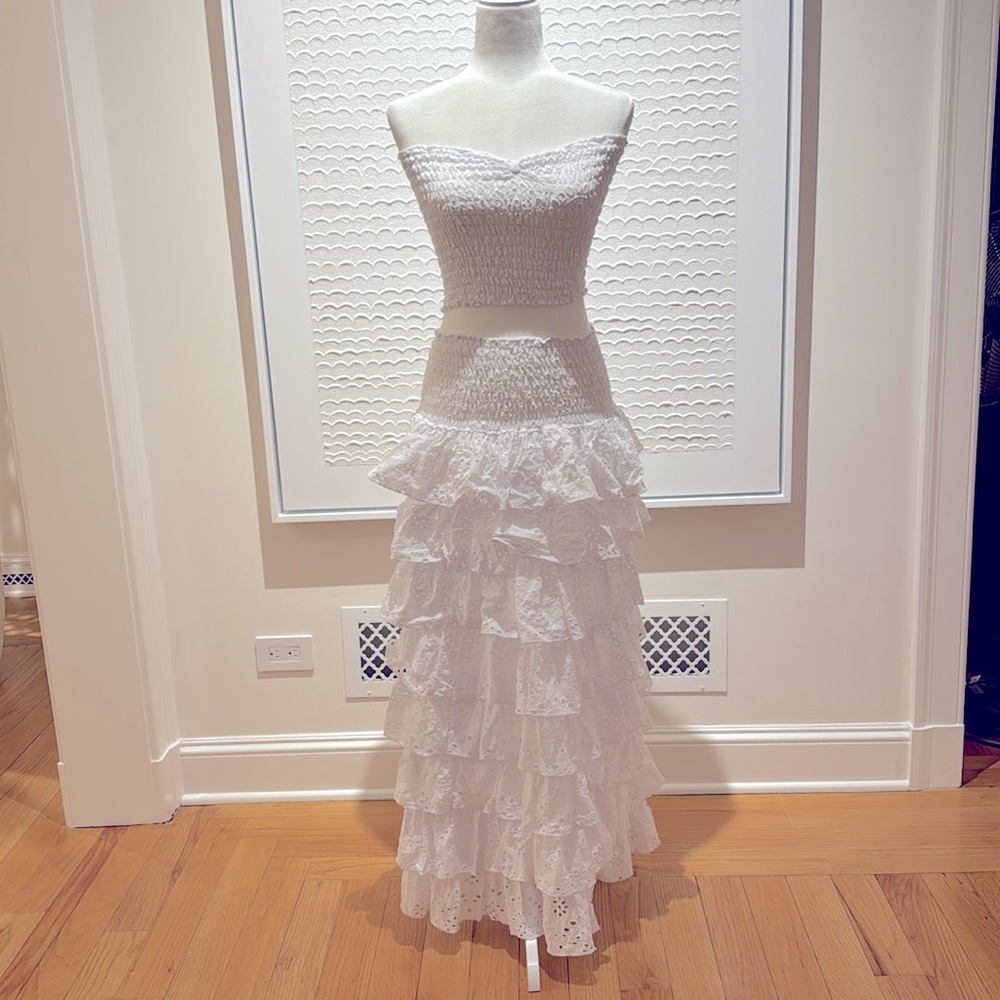 New- Eyelet Tube top & Long White Skirt tiered from Capuccino Made in France